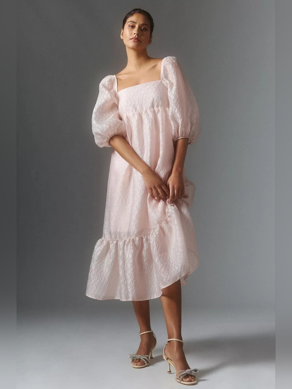 Pink Anthropologie Textured Puff-Sleeve Dress NWT XS